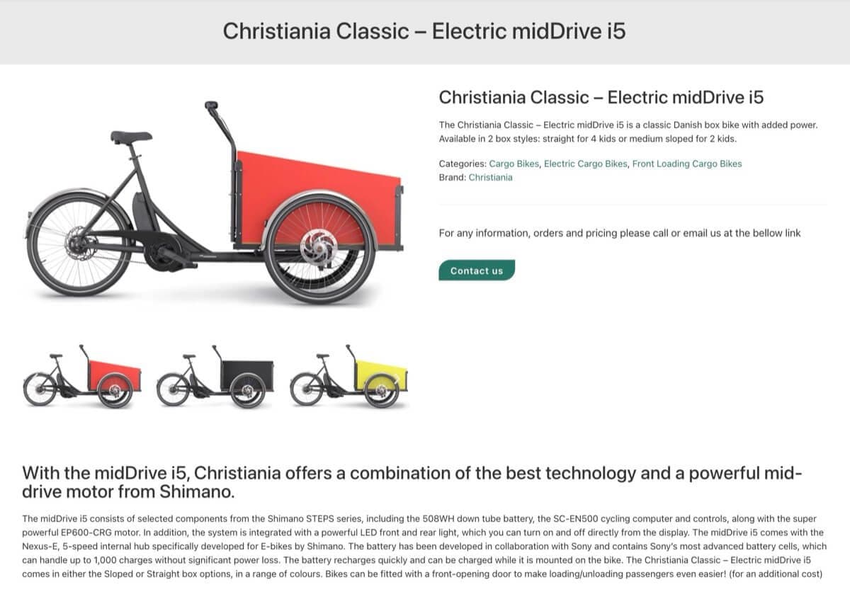 Page produit vélos cargos électriques Earth Cycles